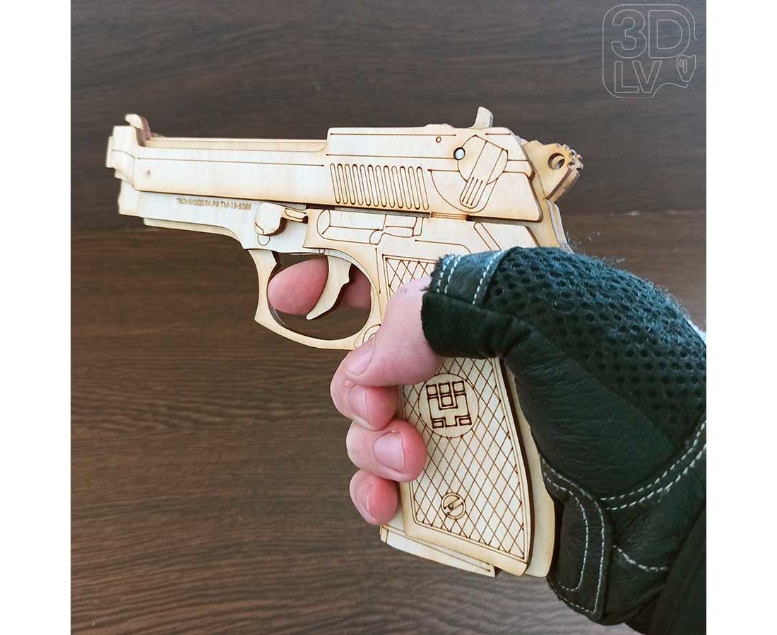 Резинкострел пистолет Beretta 92 из дерева копия 1:1 (3DLV-19-9286) купить